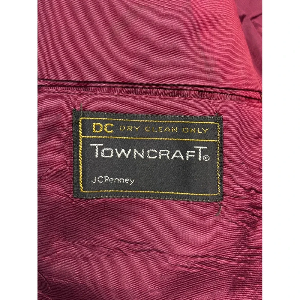 vtg 1970s Towncraft 44L Red White Check Blazer Jacket Sport Coat Knit Retro Wild